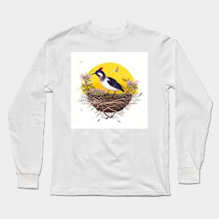 Bird in a Floral Nest - Adorable Wall Decor Long Sleeve T-Shirt